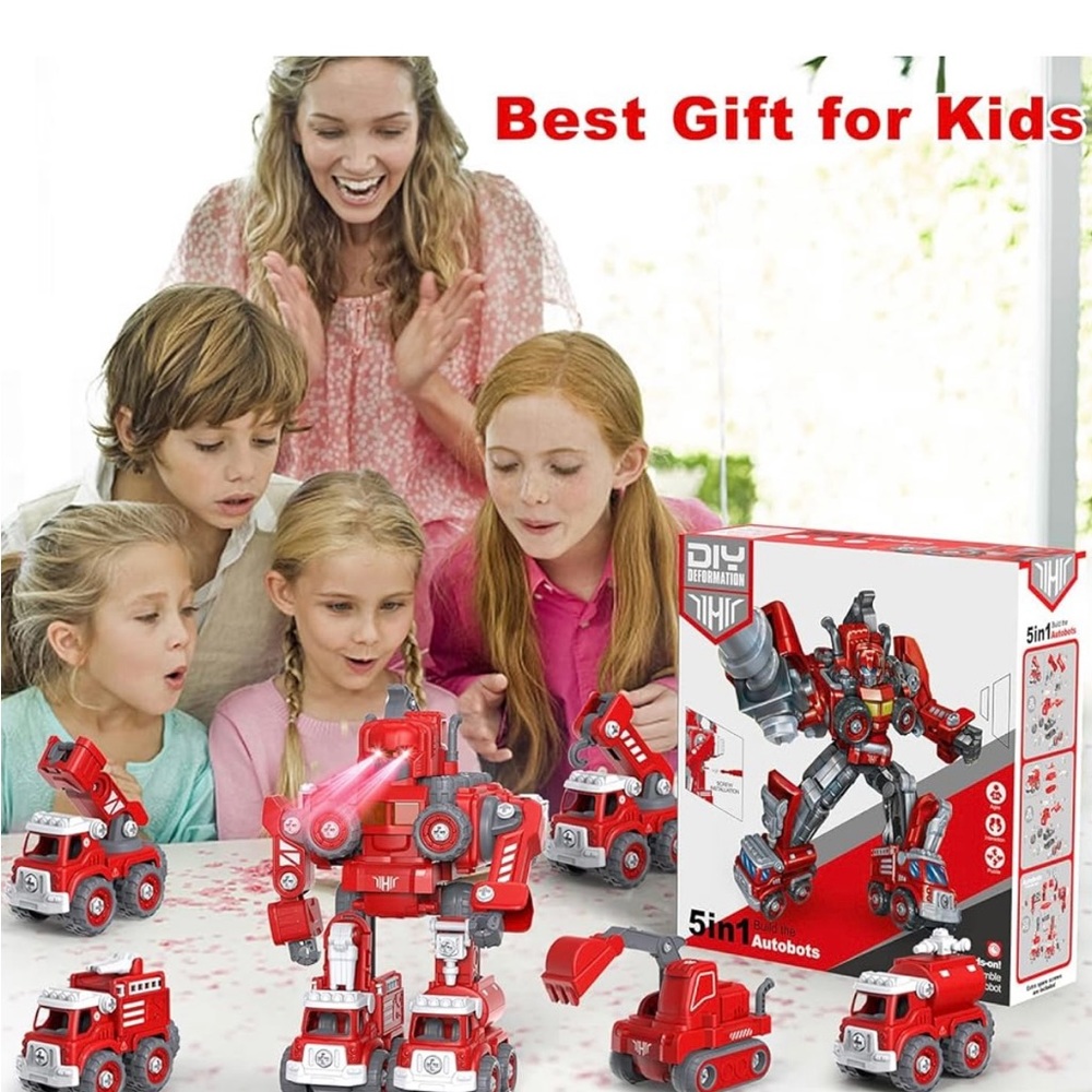DIY 5 in 1 fire truck robot
